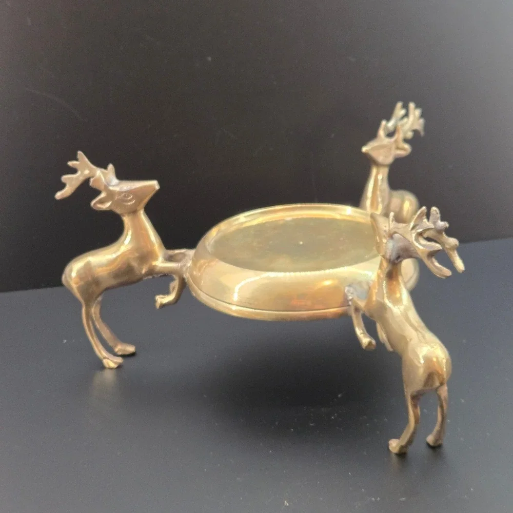 India Exotics Inc Vintage Solid Brass Reindeer Centerpiece Bowl Candle Holder‎
